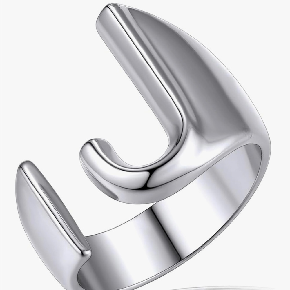 Chunky “J” Initial Silver Signet Ring, Adjustable Sizes 6-9